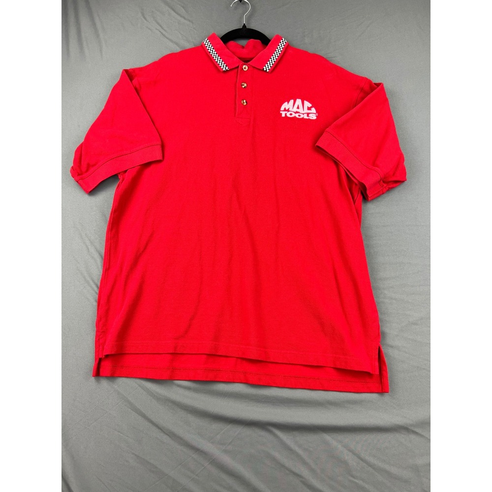 Mac Tools Polo Shirt Mens 2XL Red Good Checkered Collar Embroidered Logo Cotton